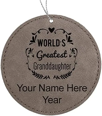 Vista 7 de LaserGram Personalized Christmas Ornament, World's Greatest Granddaughter, Faux Leather, Custom Laser Engraved Gift Idea