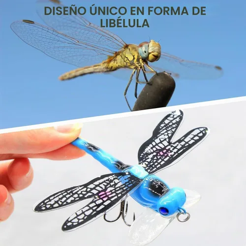 Vista 5 de Señuelos de pesca Topwater Señuelos simulación conjunto con ganchos para herramientas de pesca al aire libre Libélula 4pcs