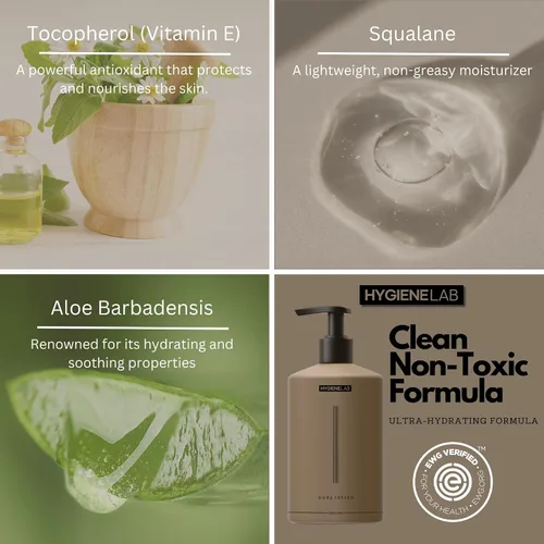Vista 3 de HygieneLab Loción corporal para hombres - Verificado por EWG, ultra hidratante, no tóxico, de rápida absorción, sin fragancia, sin perfume, sin