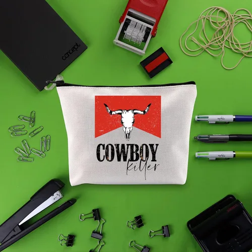 Vista 6 de BLUPARK Cowboy Killer Bolsa de cosméticos Western Cowgirl Regalo Mujeres Salvaje Vintage Western Rodeo Bolsa con cremallera Bolsa Gráfica Bull
