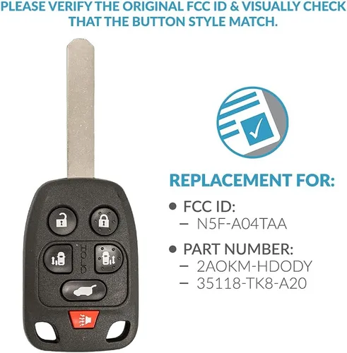Vista 4 de Reemplazo para llave de coche de 6 botones de entrada sin llave para Honda Odyssey N5F-A04TAA 35118-TK8-A20