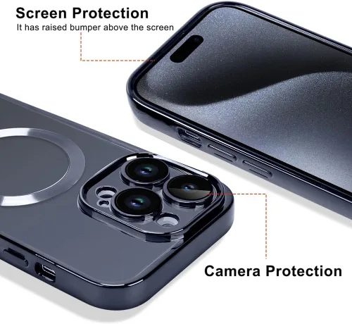 Vista 4 de OOK Funda para Teléfono Hecha para iPhone 15 Pro Max (6.7 Pulgadas) con Protector de Lente de Cámara (Compatible con MagSafe) Anti-Arañazos A Prueba