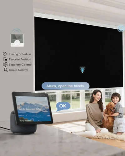 Vista 5 de Persianas inteligentes personalizadas de 110 pulgadas de ancho para ventanas grandes, persianas enrollables motorizadas 100% opacas compatibles