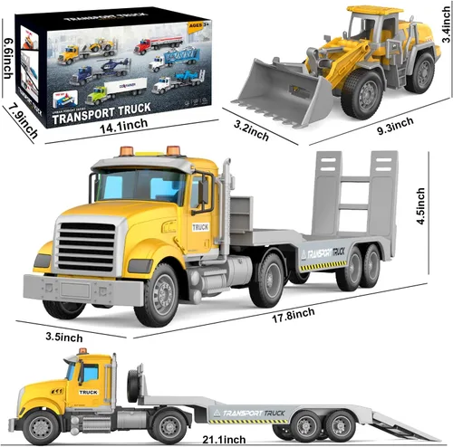 Vista 7 de DOWELLIN Vehículo transportador de juguetes para niños, incluye auto transportador y camión bulldózer, juguete de autos, regalo de cumpleaños