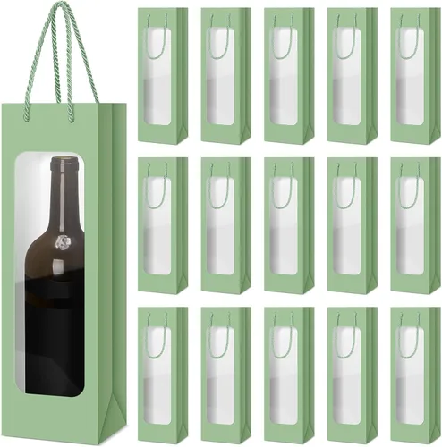 Vista 15 de Tioncy 24 bolsas de regalo de botella de vino individual de Navidad, bolsas de champán para bodas a granel con ventana transparente, cajas