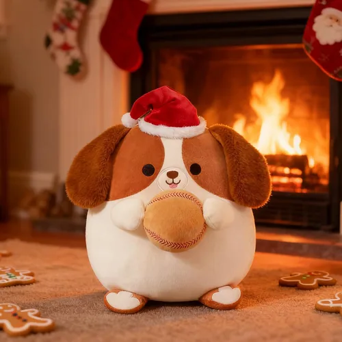 Vista 6 de Onsoyours Animal de Peluche Original de Perro Beagle Navideño con Gorro de Béisbol de Santa - Juguete de Peluche de Cachorro Deportivo Suave de 12