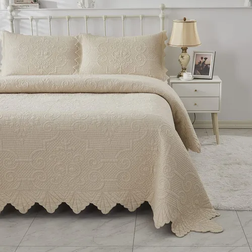 Vista 8 de Brandream Juego de edredones tamaño King, juego de colcha de Matelasse, juego de ropa de cama de granja, colchas acolchadas de algodón