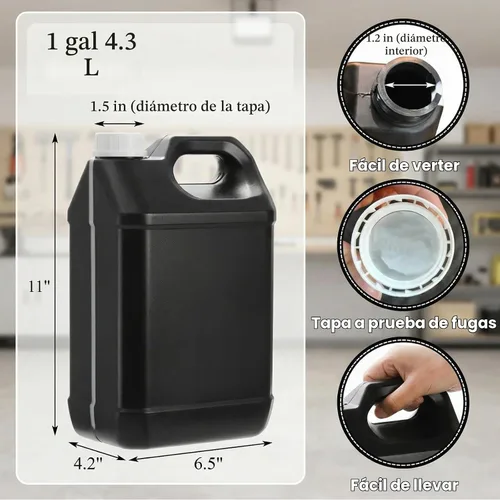 Vista 2 de Hacaroa Paquete de 3 jarras de aceite de motor de plástico con tapa, contenedor de almacenamiento estilo F de 1 galón con mango ergonómico, jarra
