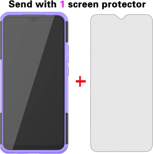 Vista 4 de Asuwish Funda de teléfono para Xiaomi Redmi 9 con protector de pantalla de vidrio templado y soporte delgado, híbrida, resistente, funda protectora