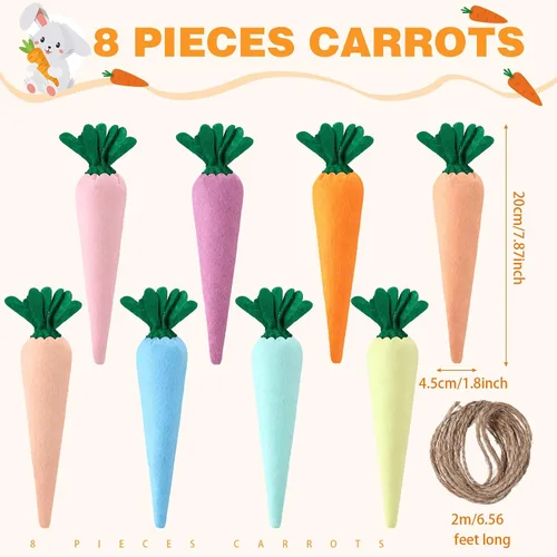 Vista 2 de Skylety 8 piezas de decoración de zanahorias artificiales de Pascua, tela falsa, zanahoria, rústica, no tejida, rellenas, verduras de temporada