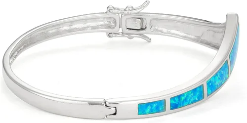 Vista 2 de Brazalete de plata de ley con bisagras con barra curvada de ópalo azul, Metal, Ópalo fabricado