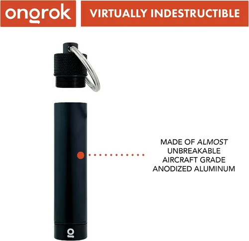 Vista 5 de ONGROK Tubo de almacenamiento premium, llavero, tamaño de bolsillo, hermético, soporte de metal de aluminio y estuche, Negro, Grande, Moderno