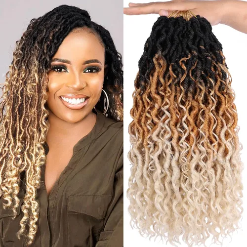 Vista 25 de Goddess Locs - 8 paquetes de cabello de ganchillo Goddess Locs de 10 pulgadas, pelo corto de imitación de ganchillo con rizos pre-enrollados