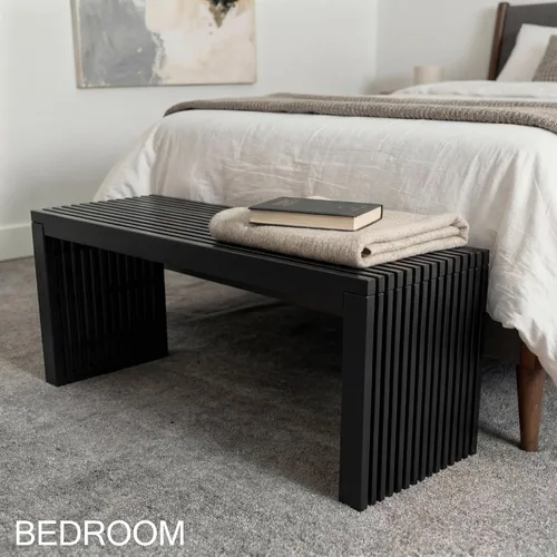 Vista 2 de Banco de madera natural de bambú de 36 pulgadas, pequeños bancos de madera para entrada, sala de estar y comedor, cocina, dormitorio, baño, pasillo