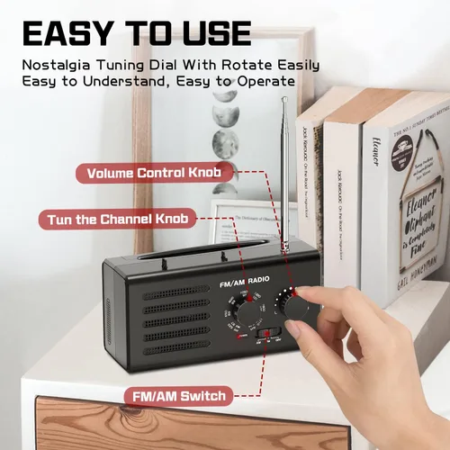 Vista 4 de Radio AM FM portátil, radio transistor Goodes enchufable de pared con batería con la mejor recepción, altavoz fuerte, excelente sonido, radios Cian