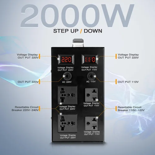 Vista 2 de Convertidor de voltaje Transformador de 110 V a 220 V/220 V a 110 V Convertidor de voltaje universal internacional de Estados Unidos a Europa