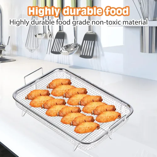 Vista 3 de Cesta para freidora de aire para horno: 2 cestas para freidora de aire, sartén de aire de 11.8 x 8.7 x 2.2 in, cesta de freír antiadherente, bandeja