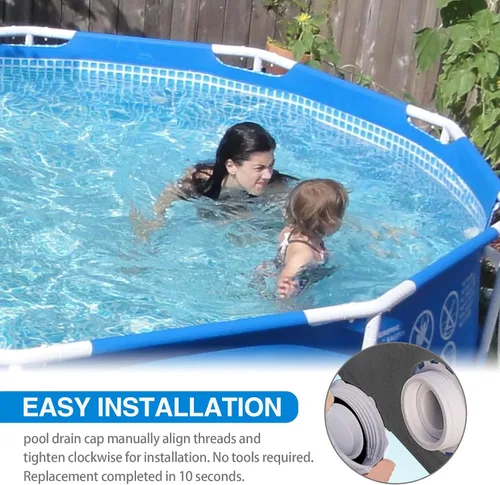 Vista 4 de P01006 Tapa de válvula de drenaje para piscina sobre el suelo, tapa de drenaje de piscina resistente a prueba de fugas con sello de goma, 2 piezas