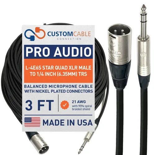 Vista 47 de Custom Cable Connection Canare L-4E6S Star Quad XLR macho de 3 pines XLR macho a 1/4" (6.35mm) TRS cable de micrófono/audio equilibrado