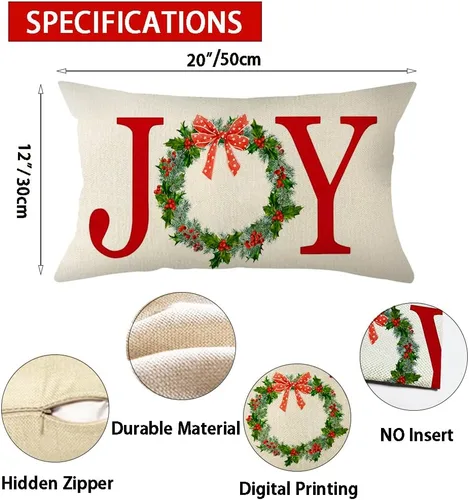 Vista 7 de Ogiselestyle Funda de almohada navideña con corona, 12 x 20 pulgadas, decoración de invierno para sofá