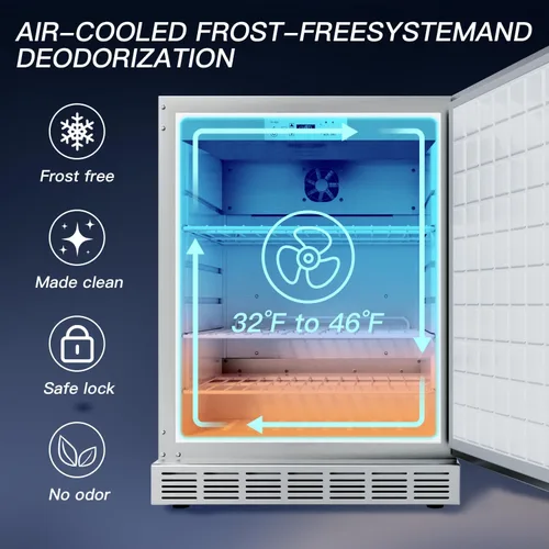 Vista 5 de Refrigerador para exteriores de 24 pulgadas, enfriador de cerveza de acero inoxidable integrado debajo de la encimera, refrigerador para interiores