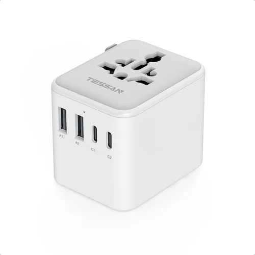 Vista 9 de Adaptador universal de viaje TESSAN, adaptador de corriente en todo el mundo Gris y blanco-20W