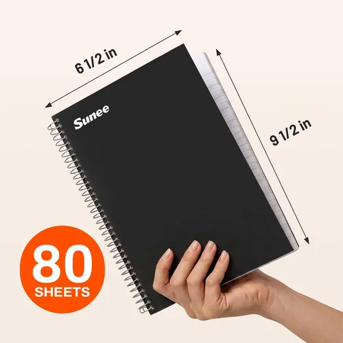 Vista 2 de SUNEE Spiral Notebook, 2-Subject, College Ruled Paper, 6" x 9-1/2", 80 Sheets, Spiral Notebooks for School, Black