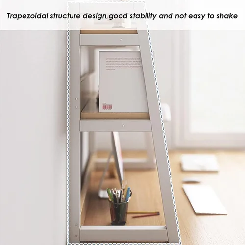 Vista 5 de Hutch Display Shelf Office 2 Tier Desktop Bookshelf/Bookcase - Trapezoidal Wood Countertop Hutch Bookshelf, Storage Home Decor Shelves, for Home