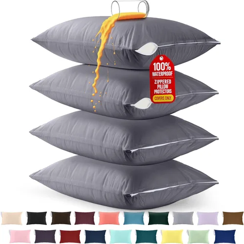 Vista 21 de Utopia Bedding Protector de almohada impermeable, con cremallera, paquete de 2, beige, estándar, funda de almohada a prueba de chinches, de 20 x 26