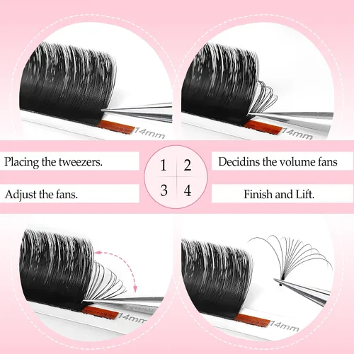 Vista 5 de CoMango Easy Fan - Extensiones de pestañas rizadas C/D de 0.05/0.003 in, pestañas de volumen que florecen automáticamente, color negro mate 2D-20D