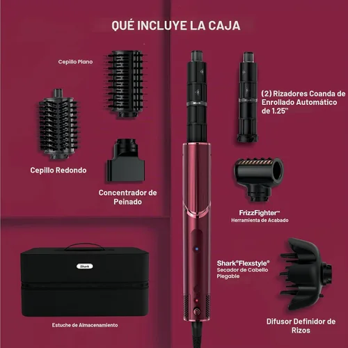Vista 8 de Shark FlexStyle, sistema Air Multi-Styler y secado, cereza negra, HD457CR Sin daños por calor, un giro entre la secadora y el moldeador, 4 ajustes