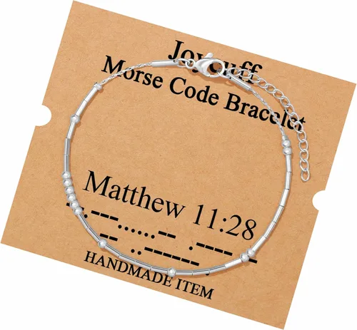 Vista 175 de JoycuFF Pulseras inspiradoras de código morse para mujeres, cuentas de plata, joyería con mantra de motivación, regalos para ella