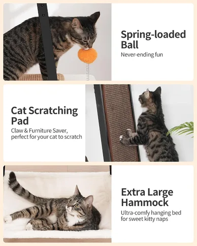 Vista 7 de FourFurPets Árbol Moderno para Gatos, Torre para Gatos de 58 Pulgadas para Gatos Grandes, Árbol para Gatos Maine Coon con Tabla de Rascar, Percha