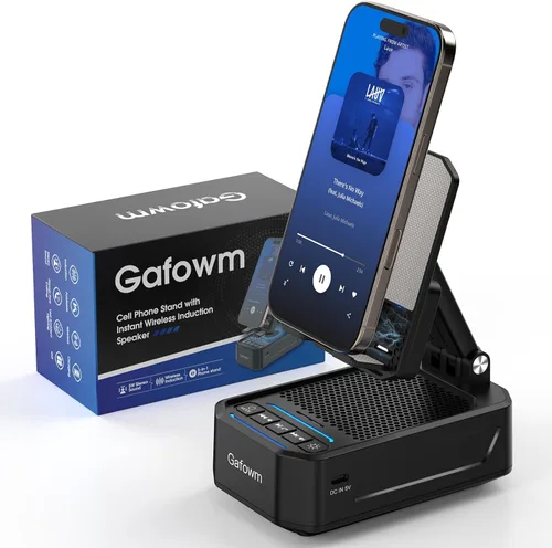 Vista 8 de Soporte para teléfono celular con altavoz Bluetooth de inducción inalámbrica instantánea, sin necesidad de emparejamiento Bluetooth, conexión en 1
