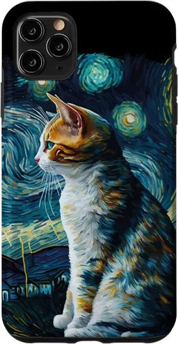 Vista 13 de Lindo Van Gogh Starry Night Cat Calico Cat Lover - Carcasa divertida para iPhone 17