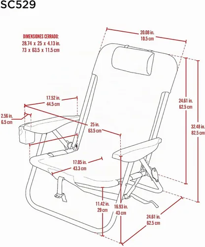 Vista 3 de Rio Brands ASC529 4-Position Backpack Lace-Up Suspension Folding Beach Chair