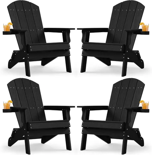 Vista 10 de YEFU Silla Adirondack, silla Adirondack de plástico de gran tamaño, sillas plegables para exteriores con soporte para tazas, silla de césped