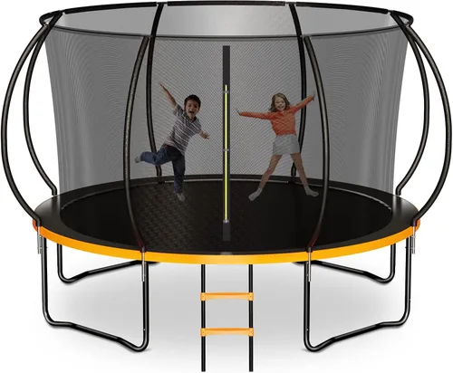 Vista 11 de Zevemomo Trampolín para niños y adultos, trampolín recreativo para niños de 14 pies con red de seguridad y escalera, trampolines recreativos al aire