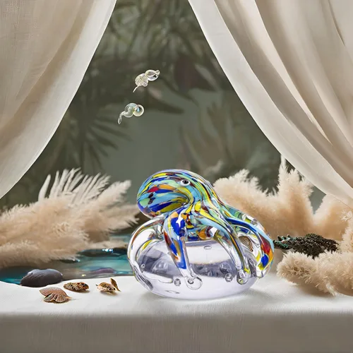 Vista 6 de Figura de pulpo de cristal soplado a mano en bola de cristal, coleccionable de criatura marina hecha a mano, pisapapeles y decoración de acuario