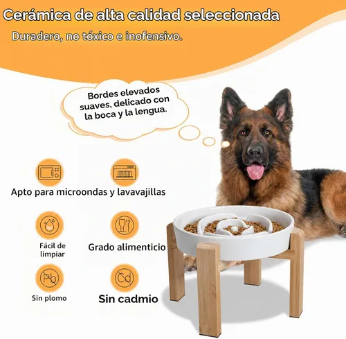 Vista 4 de Elevated Slow Feeder Dog Bowl, 6.7" Ceramic Maze Dog Bowl with Stand Blanco