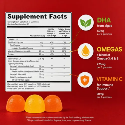 Vista 8 de Feel Great Vitamins Omega 3 for Kids DHA Gummies, 25 Daily Packs