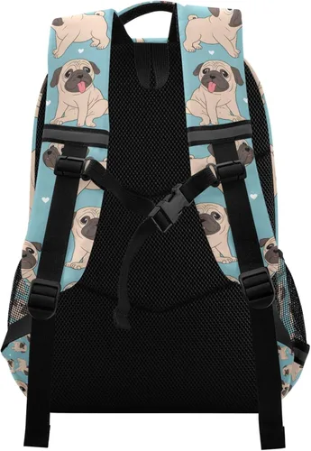 Vista 2 de ALAZA Divertidas mochilas de viaje para computadora portátil, mochila escolar para hombres, mujeres, adolescentes, niños, 33, Pugs de dibujos Pugs