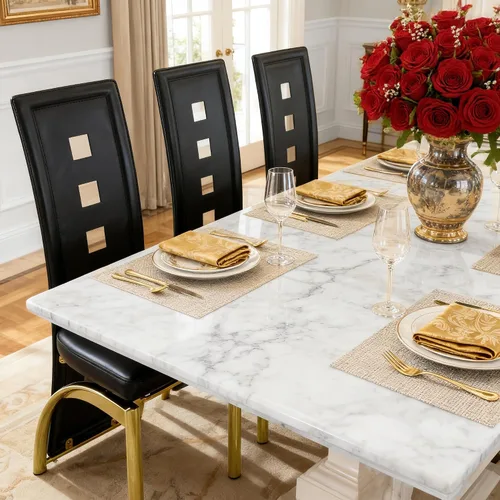 Vista 7 de Juego de 2 sillas de comedor modernas, juego de 2 sillas de comedor negras, sillas de cocina tapizadas de piel sintética con patas de metal dorado