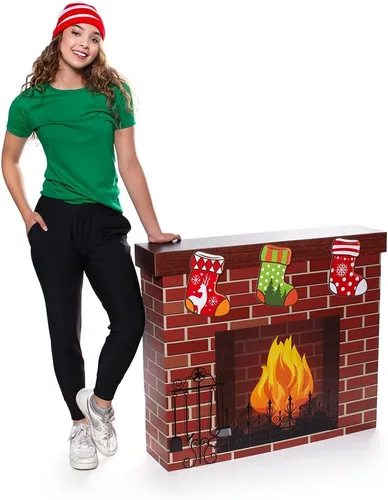 Vista 2 de Anderson's Chimenea de Navidad con medias, exhibición de cartón 3D de tamaño real para cabina de fotos de vacaciones, decoración de aula, ventana