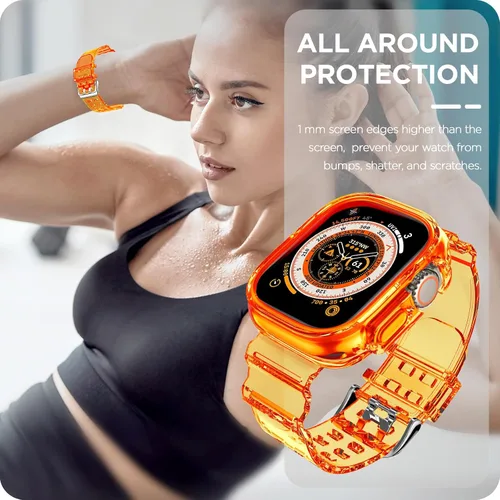 Vista 119 de DABAOZA - Correa transparente compatible con Apple Watch con estuche protector, correa deportiva de TPU con brillo para mujeres y hombres