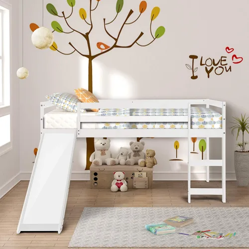 Vista 10 de Cama tipo loft de madera maciza con diseño multifuncional para niños y niñas (espresso)