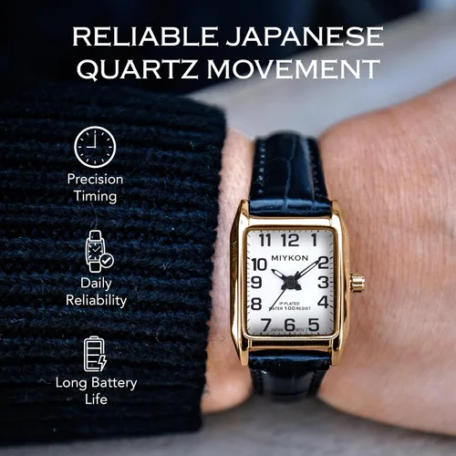 Vista 4 de Miykon Relojes vintage para mujer, pequeño y delicado, reloj cuadrado para mujer con piel auténtica, pulido iónico, luminoso y segundero, vidrio