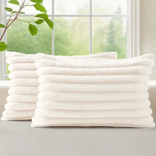 Vista 65 de decorUhome Fundas de almohada de piel sintética, juego de 2, decorativas, afelpadas, suaves, afelpadas, a rayas, parte posterior de terciopelo