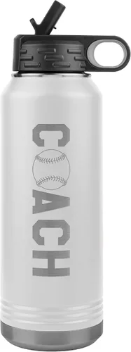 Vista 10 de Botella de agua de entrenador de béisbol, 32 onzas, con tapa abatible de acero inoxidable grabada, con pajita, regalo de entrenador de béisbol, Negro