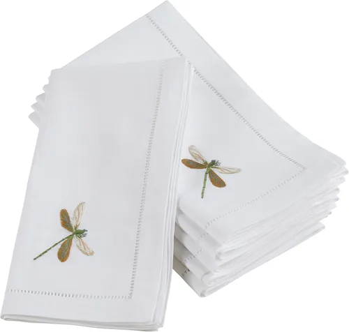 Vista 21 de Juego de 6 servilletas bordadas de magnolia hechas a mano con borde cosido